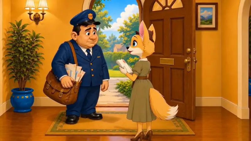 Gracie greets the postman at the front door