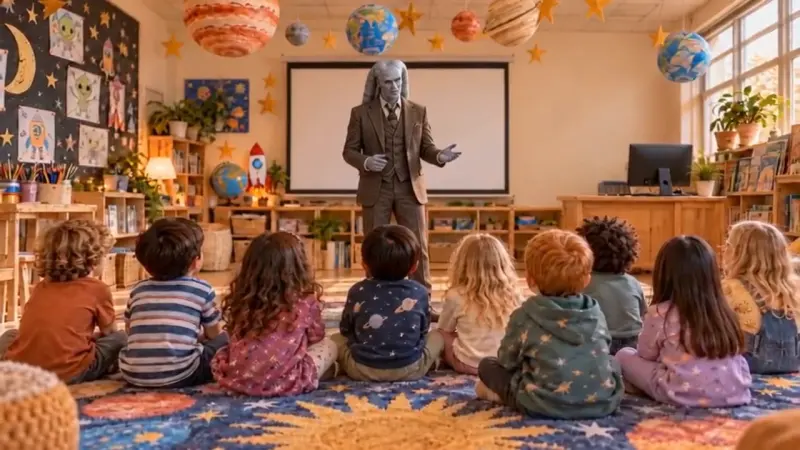 Uncle Buckles teaching a kindergarten art class